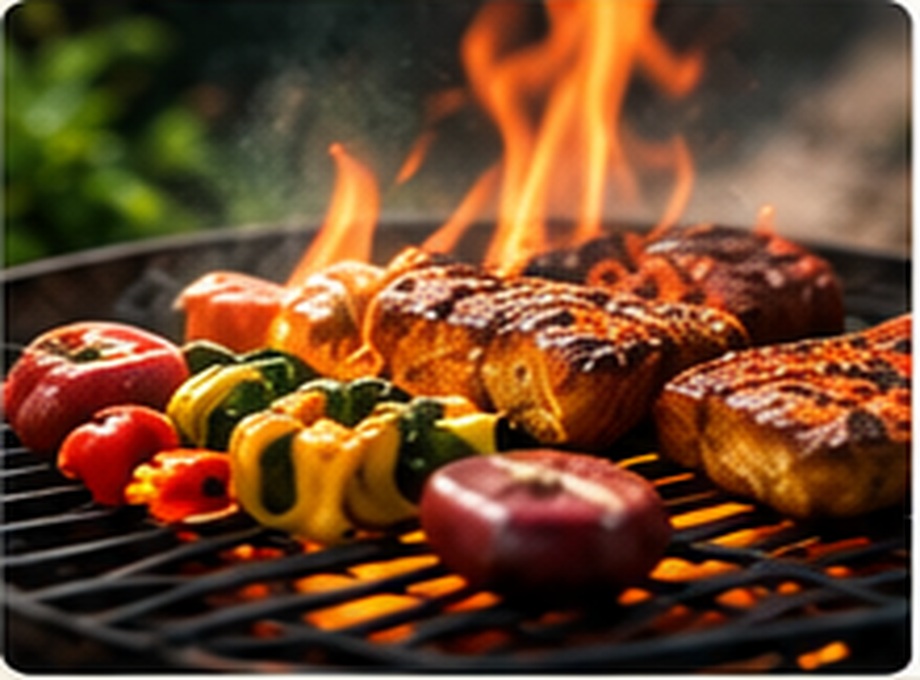 Gegrilltes Fleisch und Gemüse auf einem Grill